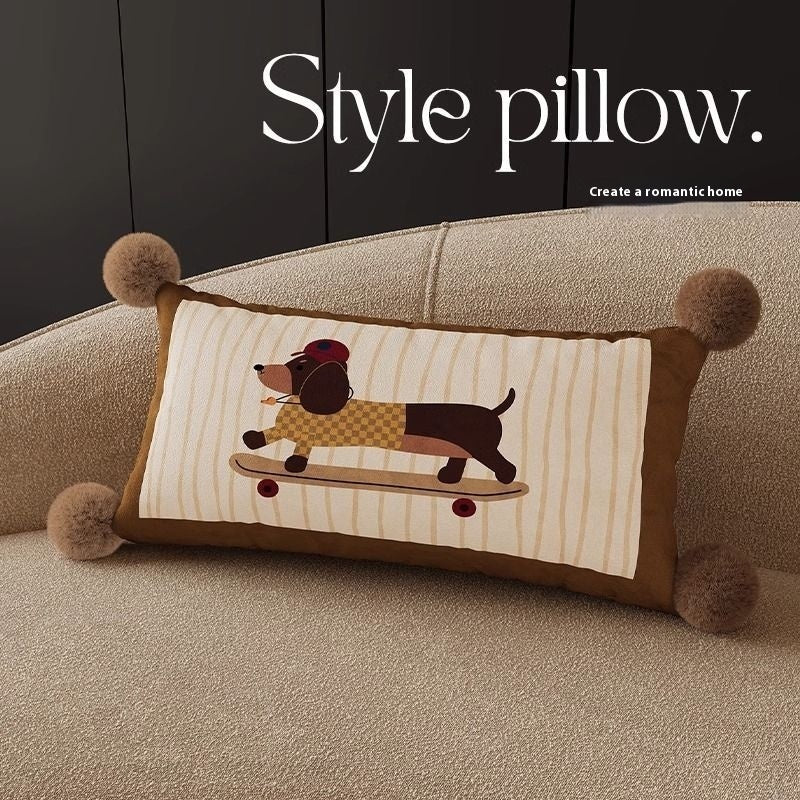 Funny Puppy Skateboarding Throw Pillow for Sofa or Bed