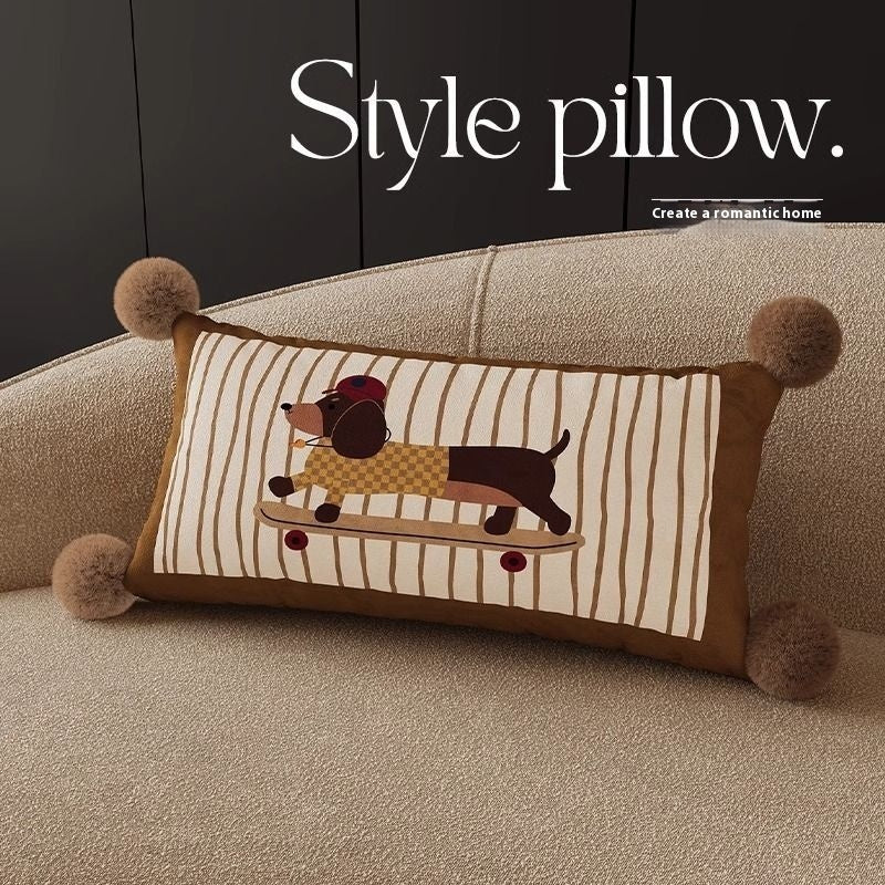 Funny Puppy Skateboarding Throw Pillow for Sofa or Bed