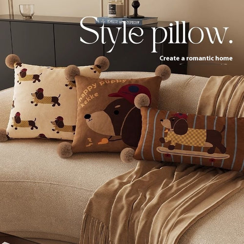Funny Puppy Skateboarding Throw Pillow for Sofa or Bed