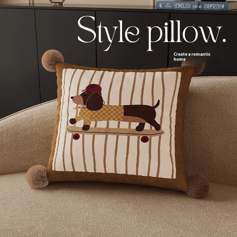 Funny Puppy Skateboarding Throw Pillow for Sofa or Bed