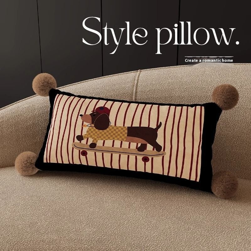 Funny Puppy Skateboarding Throw Pillow for Sofa or Bed