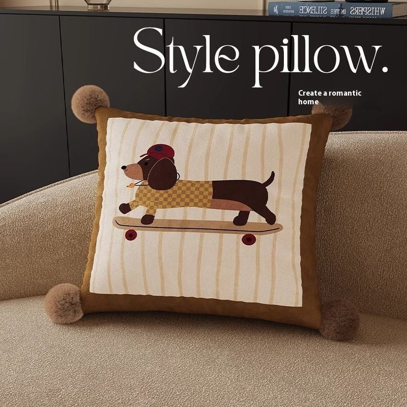 Funny Puppy Skateboarding Throw Pillow for Sofa or Bed