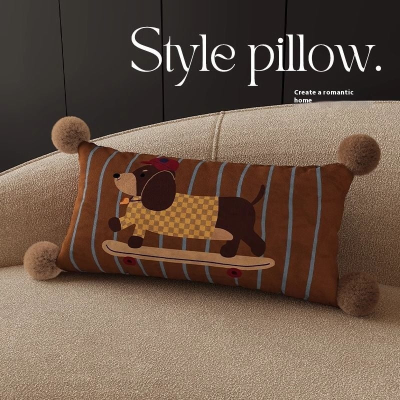 Funny Puppy Skateboarding Throw Pillow for Sofa or Bed