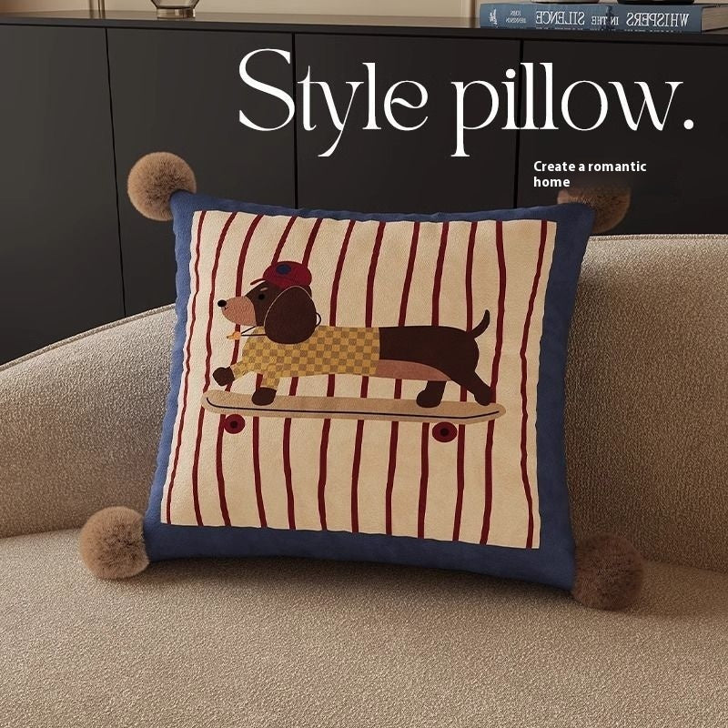 Funny Puppy Skateboarding Throw Pillow for Sofa or Bed